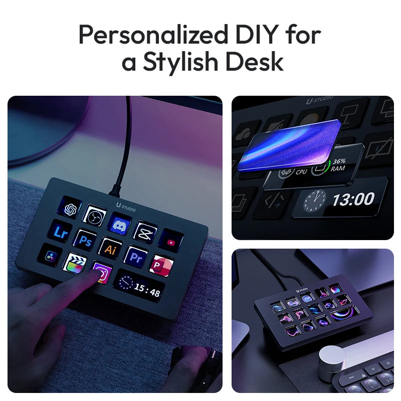 ក្ដារចុច Ulanzi D200H D200 7 in 1 Stream Deck Controler ជាមួយគ្រាប់ចុច LCD ចំនួន 14 សម្រាប់ OBS Live Youtube Content Creation Gaming Office