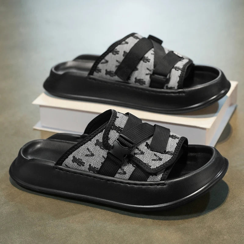 Men's thick sole casual slippers summer soft-sole non-slip outdoor walking beach shoes fashion youth breathable sports slippers