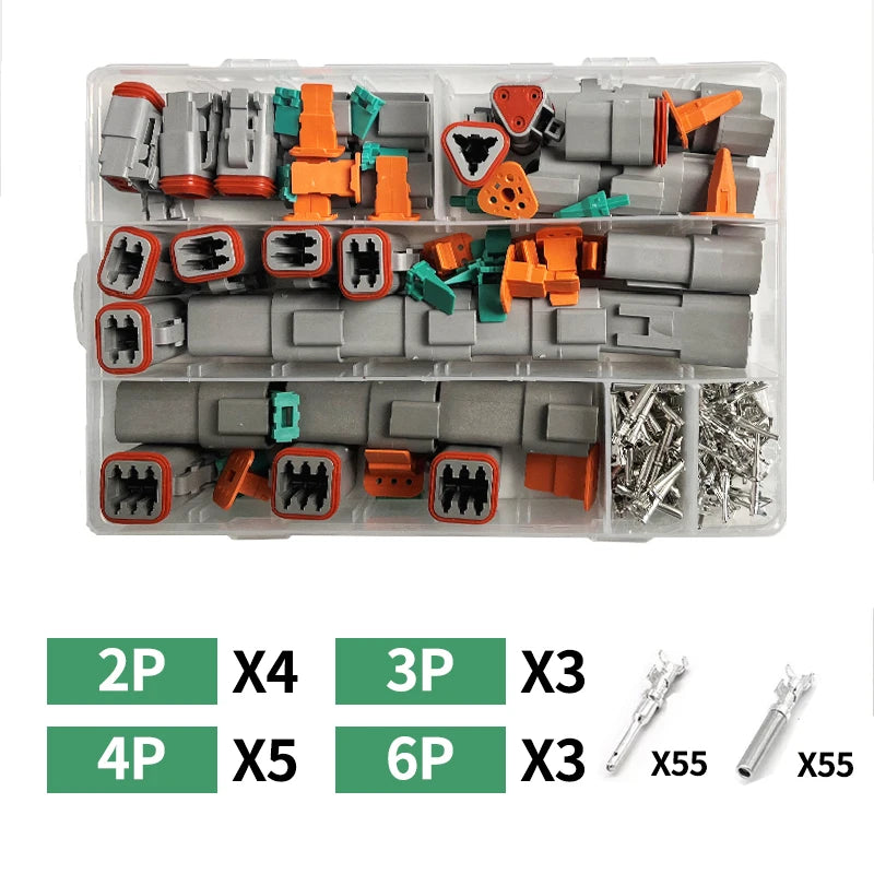 250pcs Deutsch DT series Waterproof Wire Connector Kit DT06-2/3/4/6S DT04-2/3/4/6P Automotive Sealed Plug with pins box