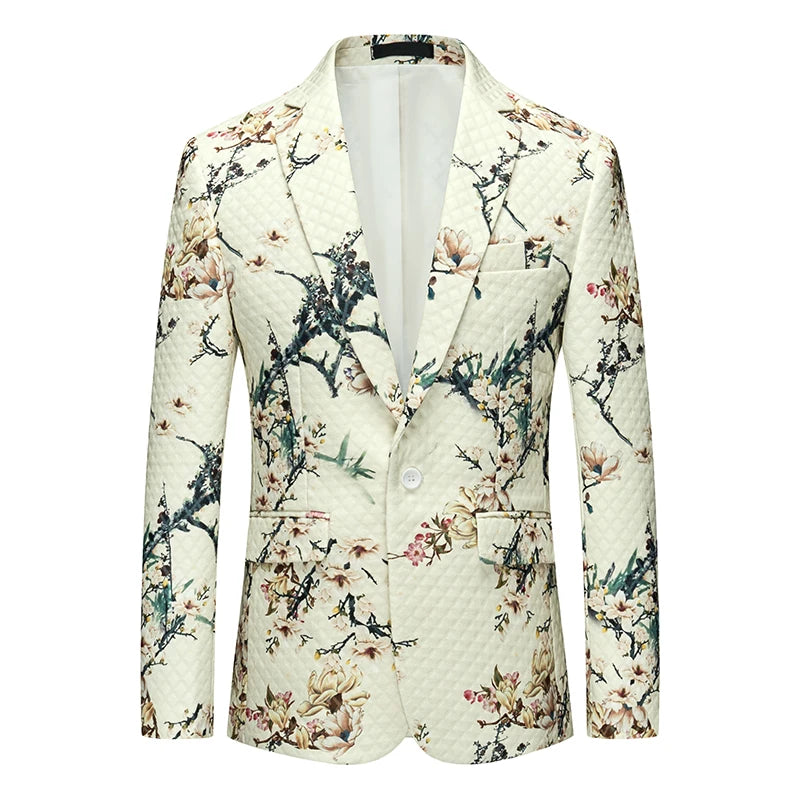 2026 New Men's Long Sleeve Printed Suit Jacket, Fashion Trim Dress Coat, Wedding Business Blazer Masculino Asian Size