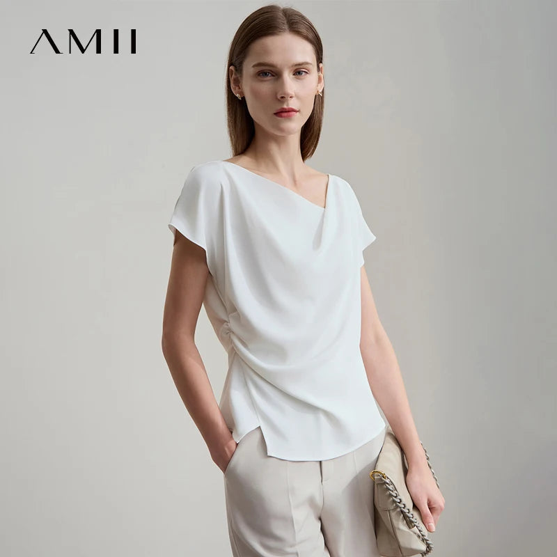 អាវ យឺត នារី Amii រដូវក្ដៅ ថ្មី ឆើតឆាយ បែប បារាំង សម្រាប់ ធ្វើ ដំណើរ កម្សាន្ត ក ធ្លាក់ ដៃ អាវ Dolman រាង មិន ស្មើគ្នា 12542073