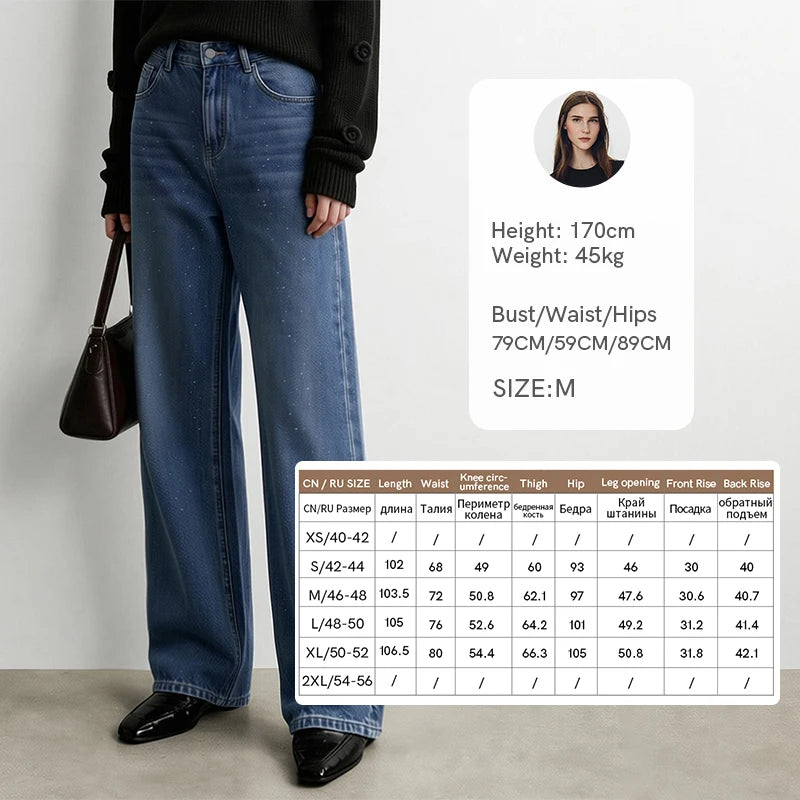 Amii Women's Jeans Cotton Denim Trouser Glitter Casual Vintage Slimming Fashion Straight Pants 2026 Autumn Women Jeans 12643113