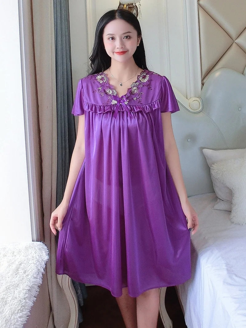 Nightwear Sexy Night Dress Nightie Sleeping Home Dress Pijama Plus Size Sleepwear Women's Silk Satin Sleepdress Nightgowns