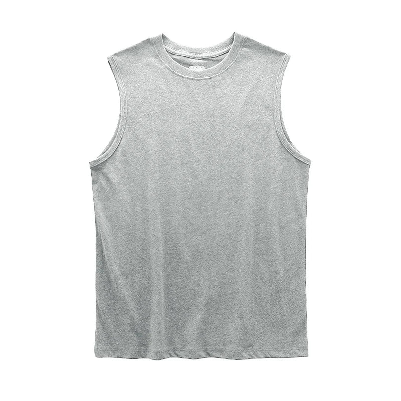 DUKEEN Sleeveless T-Shirt Men's Summer Cotton Tops Solid Color Fitness Clothes White Sports Undershirt Unisex