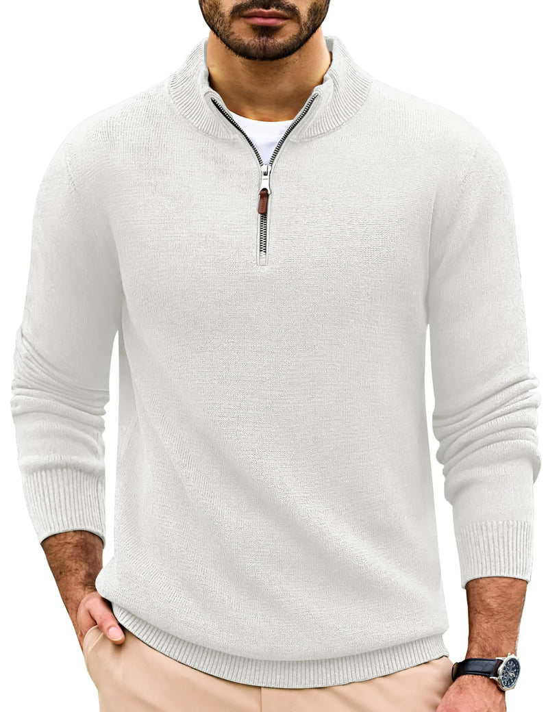 TACVASEN Mens Knit Cotton Sweater Quarter Zip Pullover Antumn Winter Casual Long Sleeve Mock Neck Polo Sweaters Warm Streetwear