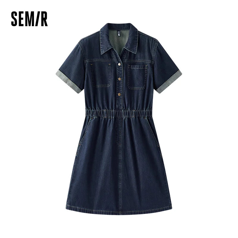 Semir Women Denim Dress Waist Trimming Lapel Cargo Style Slim Vintage Mini 2026 Chic Fashion Casual Daily Wear