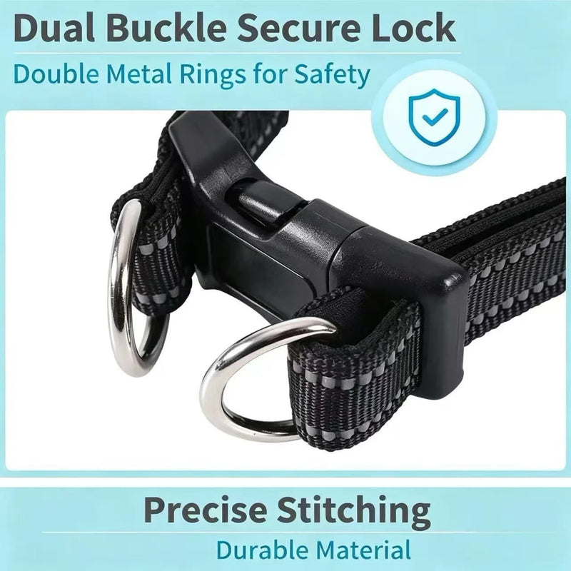 Reflective Dog Collar with Double D-Ring, Adjustable Heavy Duty Pet Collar, Durable Walking Neck Collar for Small Medium Large