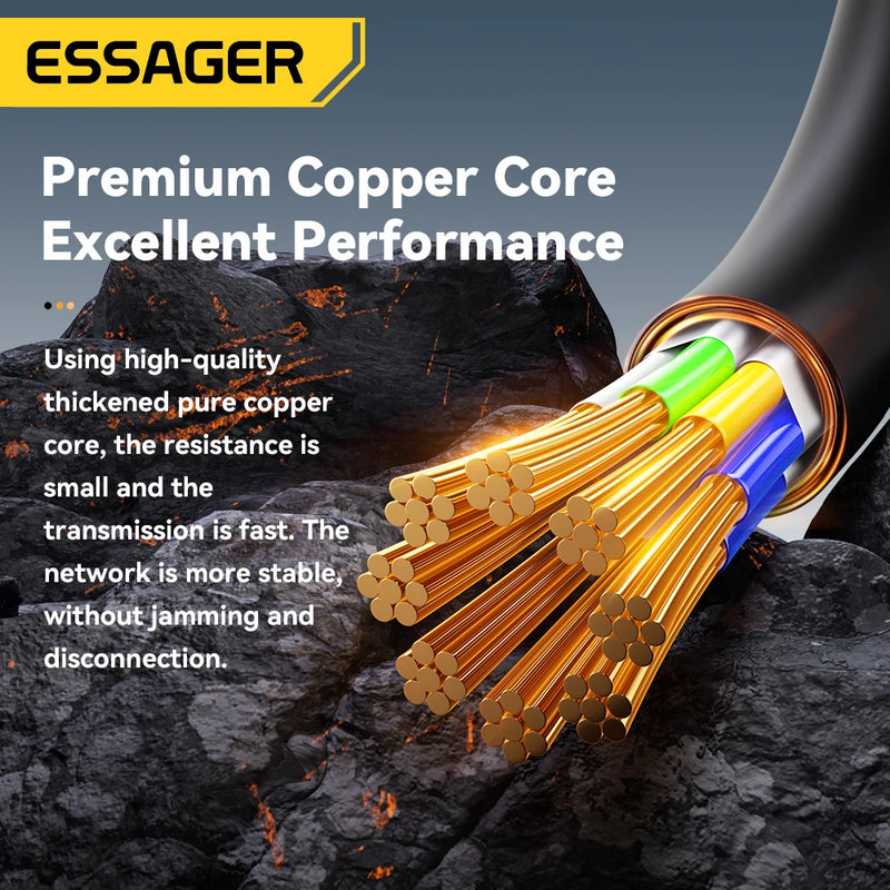 ខ្សែ Essager CAT8 Ethernet 40Gbps 2000MHz CAT 8 Networking Cord អ៊ីនធឺណិត LAN ធ្វើពីកប្បាស សម្រាប់កុំព្យូទ័រយួរដៃ PS 5 Router ខ្សែ RJ45