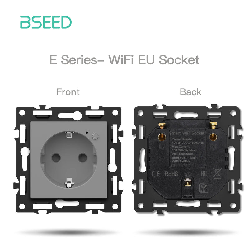 BSEED E Series WIFI Click Light Switch Part 1/2/3/4Gang 2Way Switch Function DIY Part EU Smart Socket Outlets Plastic Frame