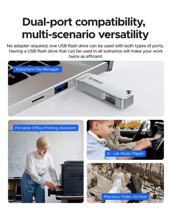 ORICO 2 in 1 Dual Flash Drive High Speed Pen Drive OTG Type C USB A Dual Interfaces for MacBook Android