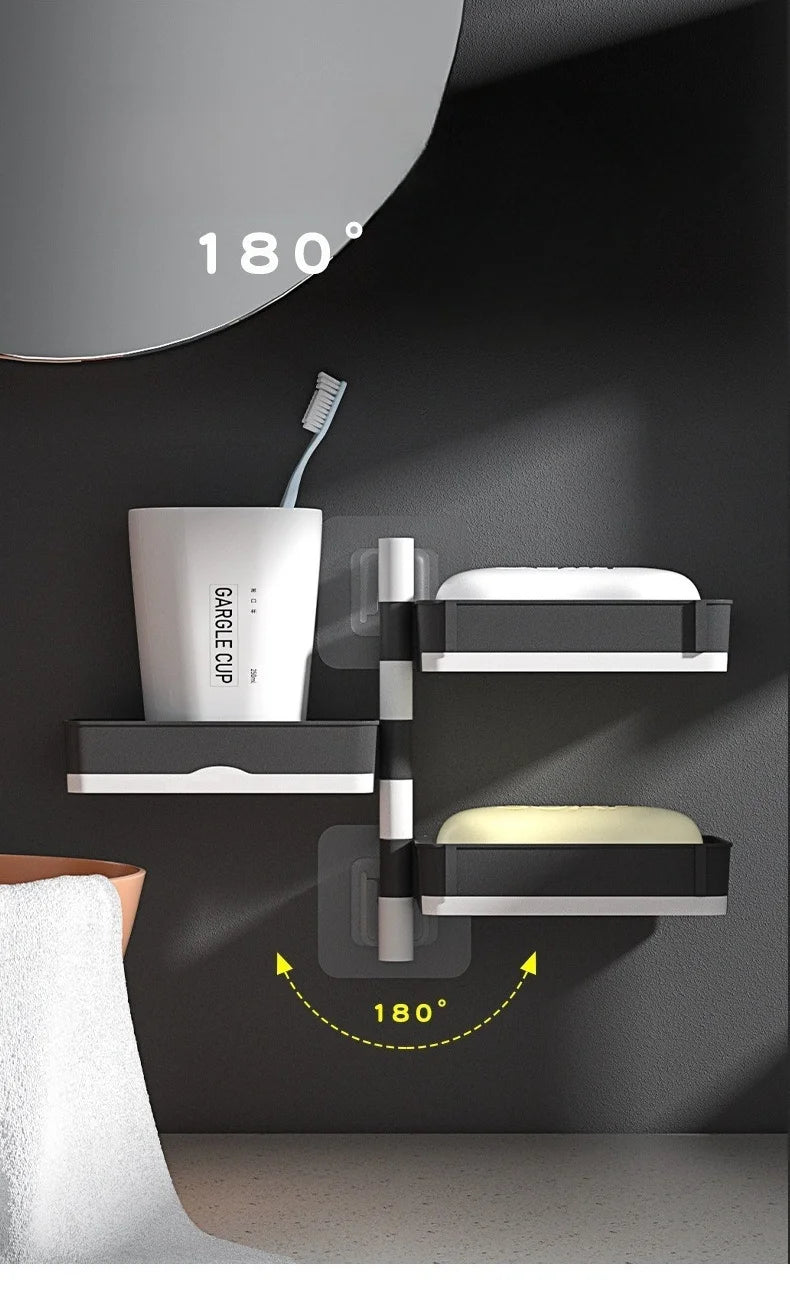 Rotary soap box Soap box perforation-free wall mounted drain storage rack multi-function dry and wet separation