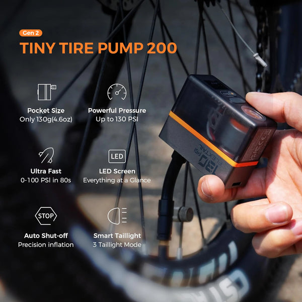 FLEXTAIL TINY BIKE PUMP ACS - Mini Electric Bike Pump, 130PSI Bicycle Tire Pump with Pressure Gauge and Built-in Taillight