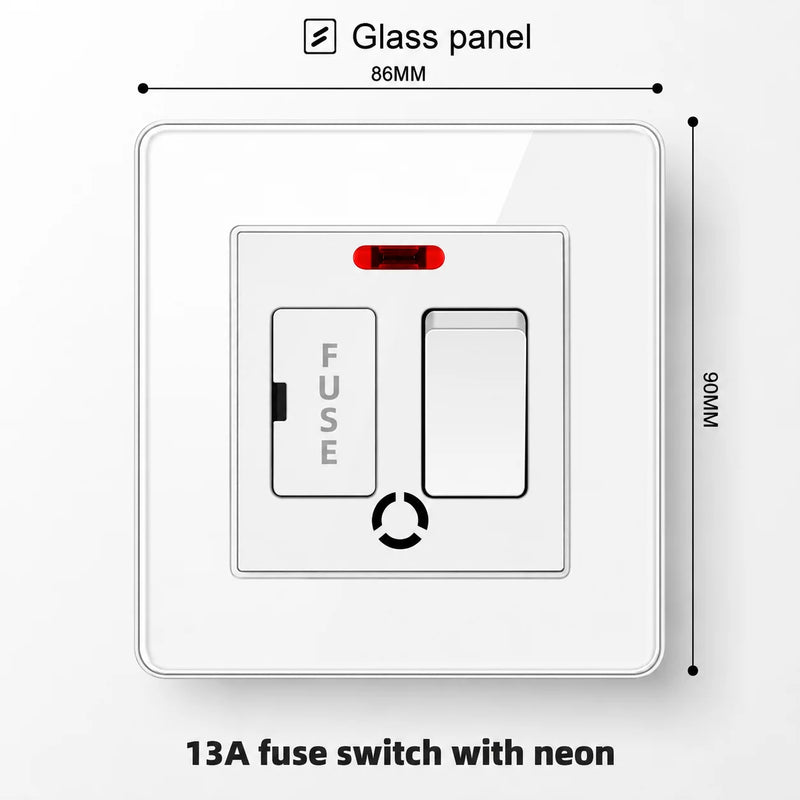 White Tempered Glass 2Way Wall Light Switch, UK Wall 18W Type-C Fast Charging USB Socket, Universal Electrical Outlet Plug 220V