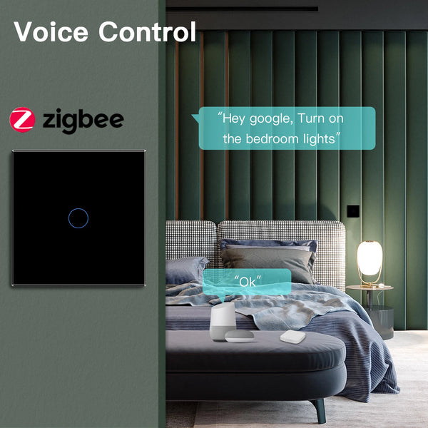 BSEED កុងតាក់ប៉ះ Zigbee 1/2/3Gang 1/2/3Way កុងតាក់ជញ្ជាំងឆ្លាតវៃ Tuya Google Home App Alexa ការគ្រប់គ្រងសំឡេងត្រូវការខ្សែអព្យាក្រឹត