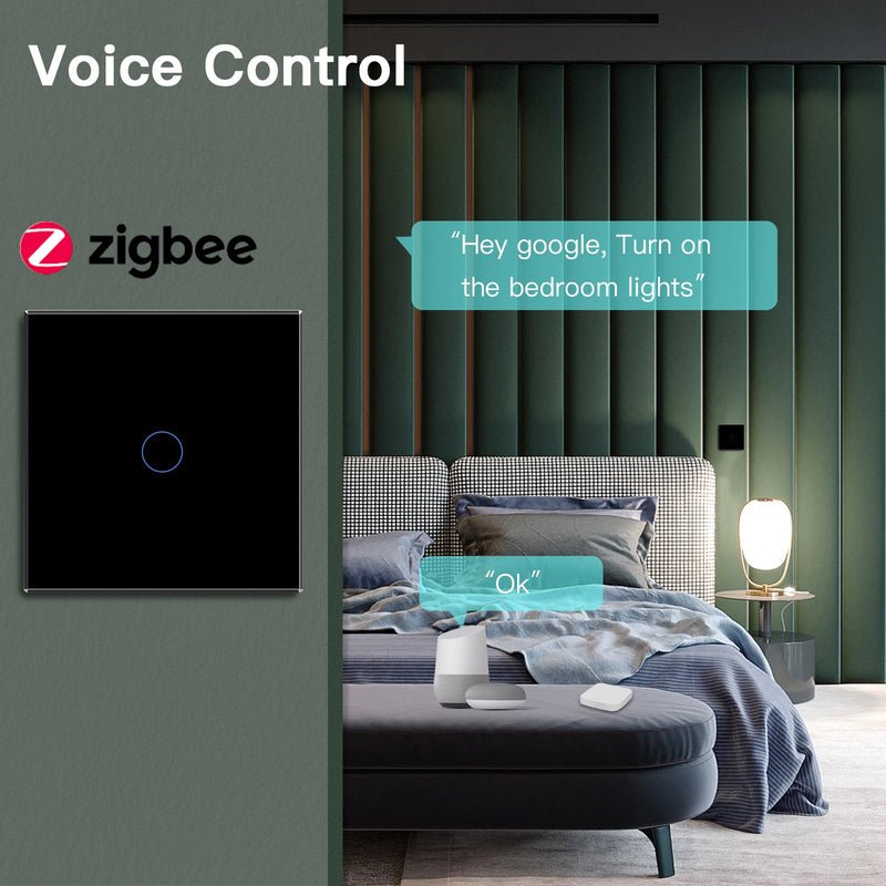 BSEED Zigbee Touch Switch 1/2/3Gang 1/2/3Way Smart Wall Switch Tuya Google Home App Alexa Voice Control Need Neutral Wire