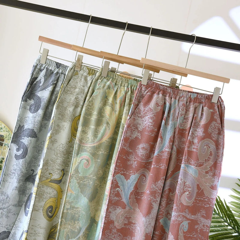 ខោស្ត្រីបែបវីនថេច 100% កប្បាស ខោនៅផ្ទះ ខោធម្មតា ម៉ាស៊ីនត្រជាក់ ខោគេង ខោសម្រាប់ស្ត្រី ខោគេង ខោជើងវែង Pijama