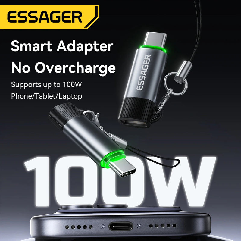 អាដាប់ទ័រ OTG បិទឆ្លាតវៃ Essager 100W 5A ប្រភេទ C ឧបករណ៍ភ្ជាប់ OTG ជាមួយខ្សែសម្រាប់ iPhone 17 16 15 ទូរស័ព្ទ Android ថេប្លេតកុំព្យូទ័រយួរដៃ