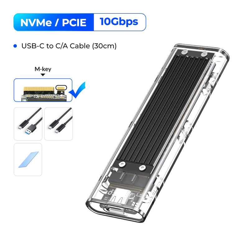 ORICO M2 SSD Case NVME SATA SSD Enclosure Tool Free 10Gbps M.2 to USB Type C Transparent External Adapter Support UASP Trim