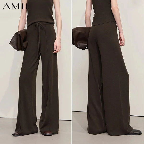 AMII Women's Pants 2026 Autumn New Versatile Loose Versatile Wide-leg Ladies Pants Solid Casual Knitted Woman Trousers 12543091