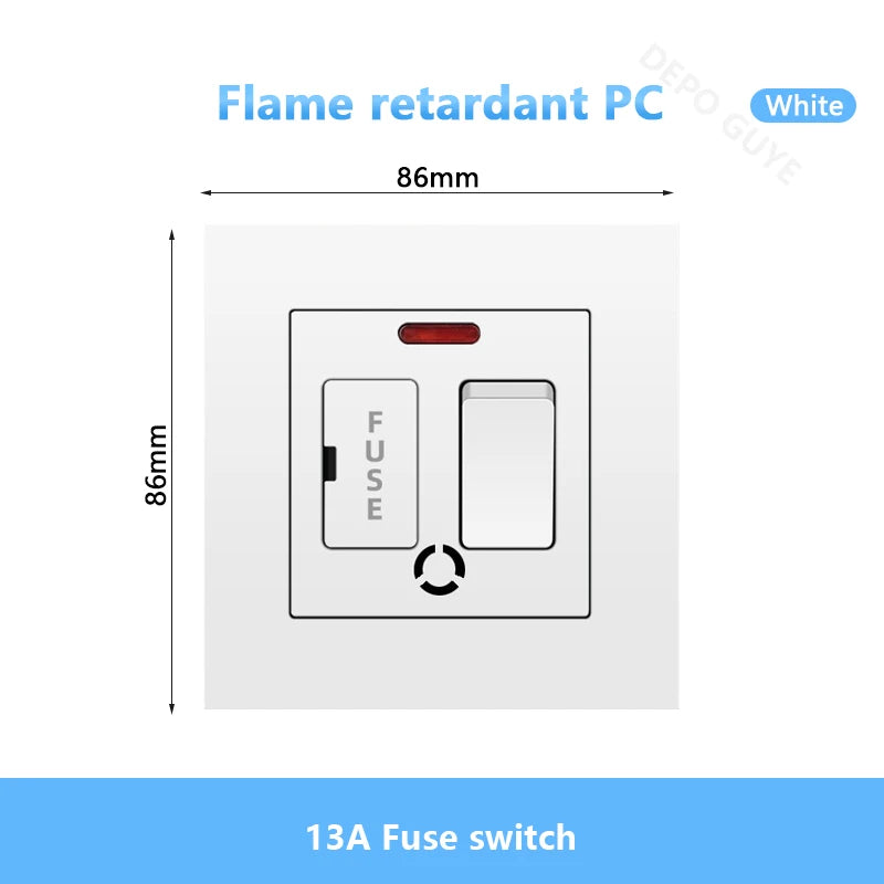 White UK Standard 13A USB Wall Socket Panel,Universal 18W Type-c Quick Charge Socket Plug,Wall Light Switch Electrical outlet