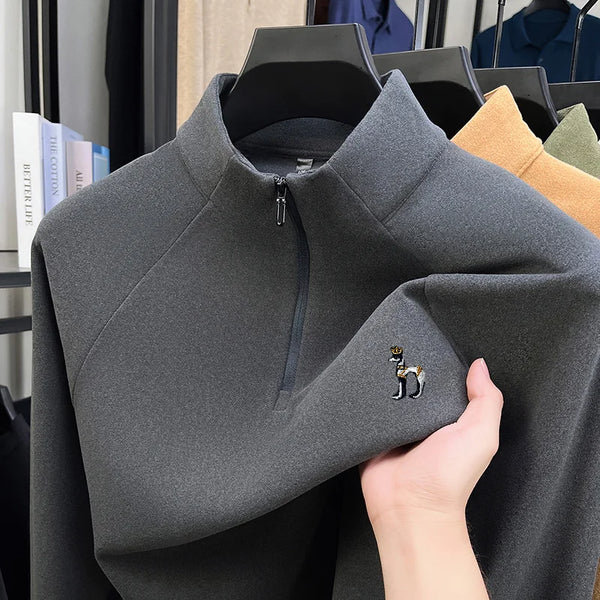 Quality Fashion Man Long-Sleeved T-Shirt Half-Zip Mock Neck Printing Spring Hot-Selling Long Sleeves Trend Leisure Men'sClothing