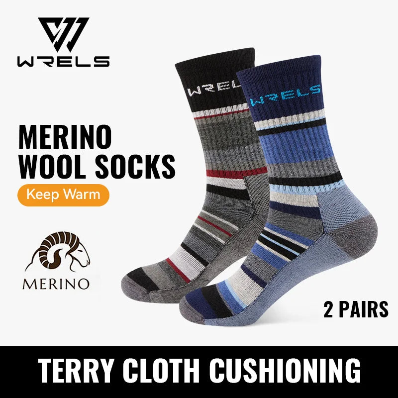 WRELS Merino Wool Hiking Socks Thermal Warm Winter Cushioned Moisture Wicking Socks Breathable Sports Socks Running Skiing Socks