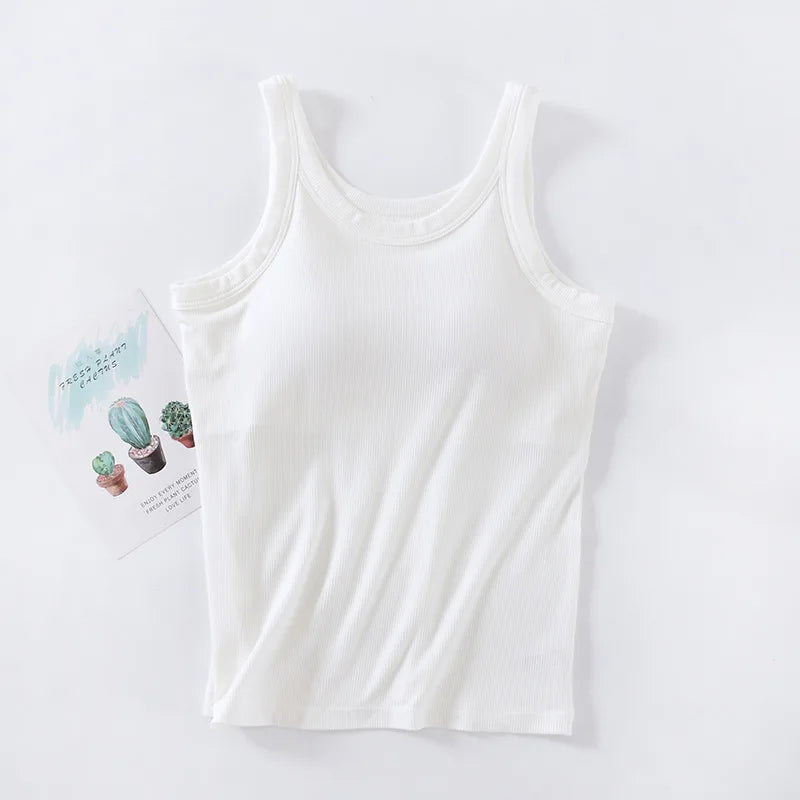 One Piece Nightie Women's Pajamas New Sleeveless Vest Sleeping Tops Casual Knit Modal Sleepwear T-shirt Bra Padded Underwear