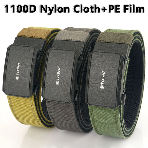 TUSHI New Men's Tactical Belt 1100D Hard Nylon Military Belt For Men Outdoor Casual Metal Automatic Buckle Gun Belt Accessories