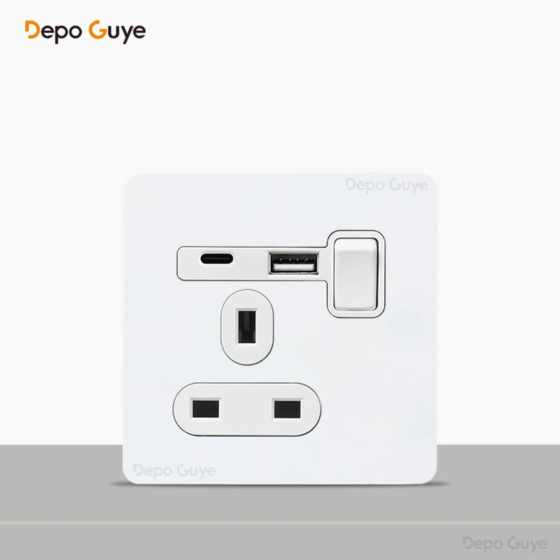 Toggle Switch White Stainless Steel Panel Retro Lever Switch AC110-250V 1 2 3 4Gang 2Way Wall light Switch Dual EU/France Socket