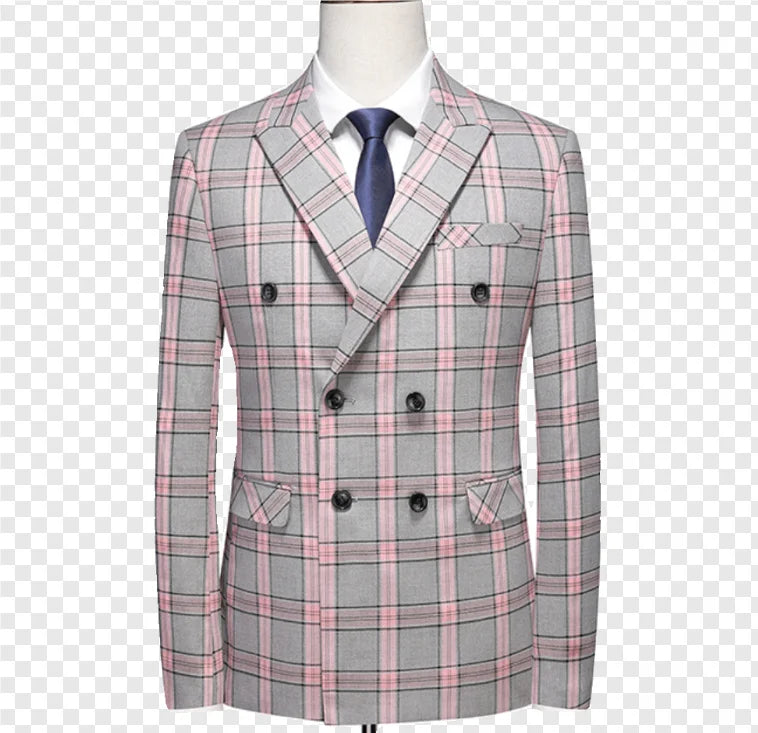 Men's Black White Plaid Long Sleeve Blazers, Fashion Slim Fit Suit Jacket, Wedding Party Tops Coat, Asian Size M6XL