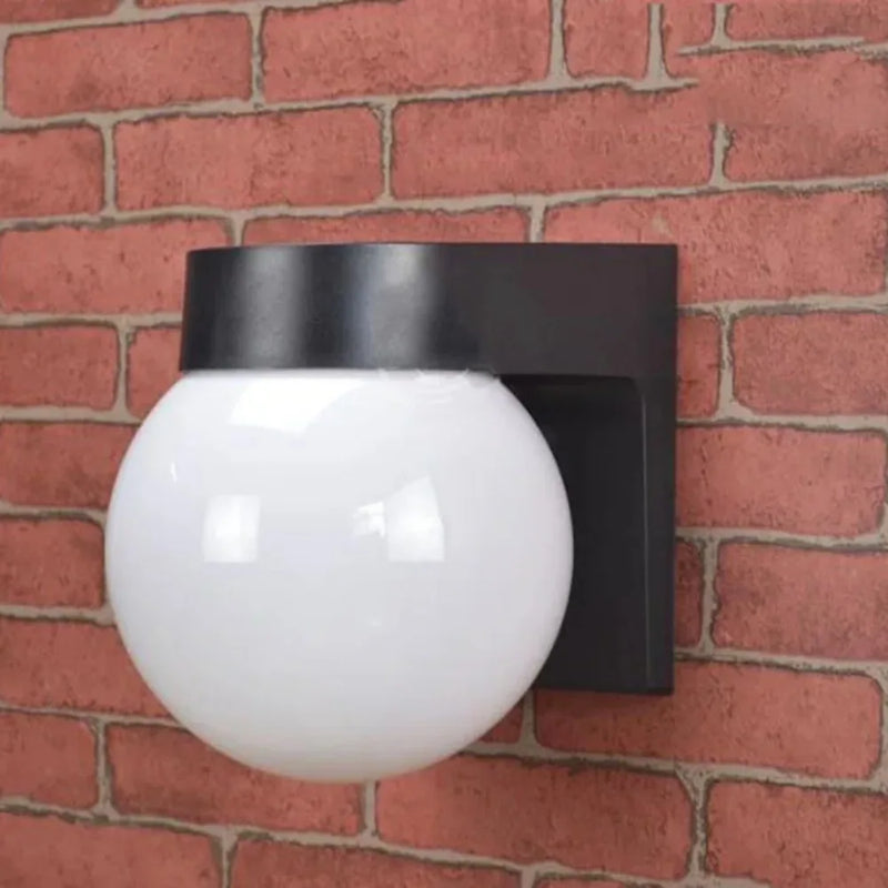 Outdoor Porch Light IP65 Waterproof Black White Wall Mount Porch and Patio Light with White Glass Globe for Balcony Garden