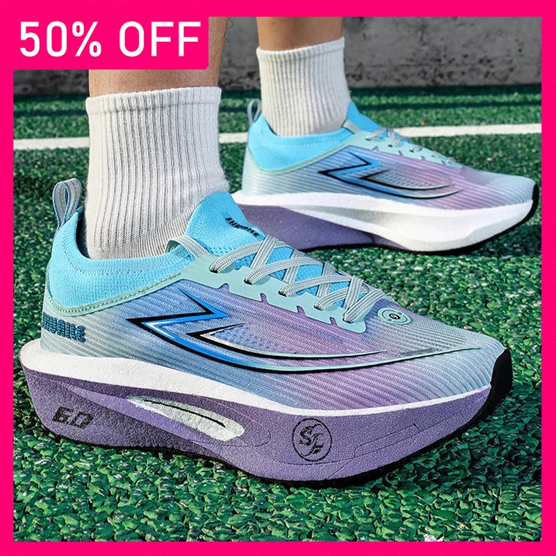 Unisex Sports Shoes Marathon Breathable Light Thick Soled Anti Slip Damping Professional Running Competition Training Shoes