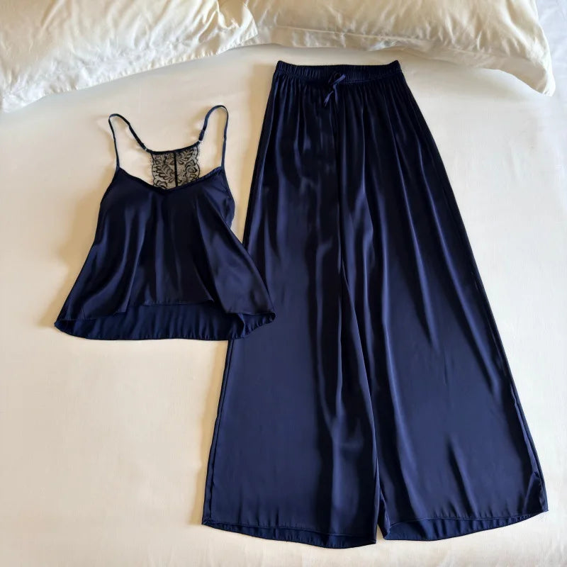 Women's Summer Suit 2 Piece Set Pajama Night Wear for Ladies Female Clothing New Solid Color Sleeveless Pyjama Set Woman Nighty