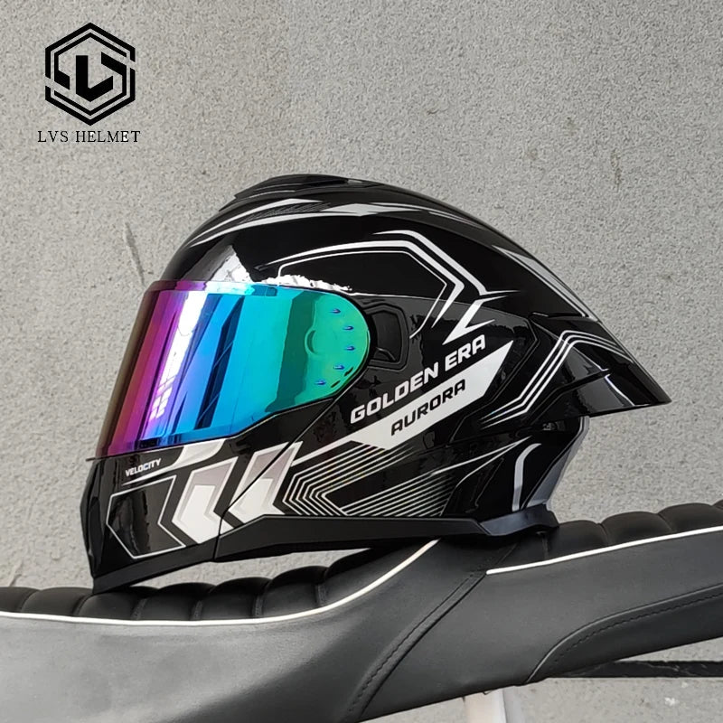 LVS-909 Motorcycle Modular Flip Helmet Dual Lens Big Wing Anti-Fog Visor Men Women Motorbike Touring Safety Headgear Casque Moto