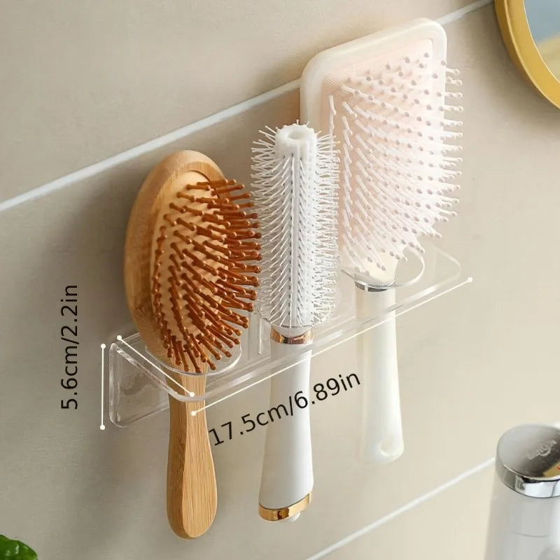 1pc Transparent Plastic Bathroom Organizer Rack, Wall-Mounted No-Drill Storage Rack for Hair Brush. Bathroom Accessori.
