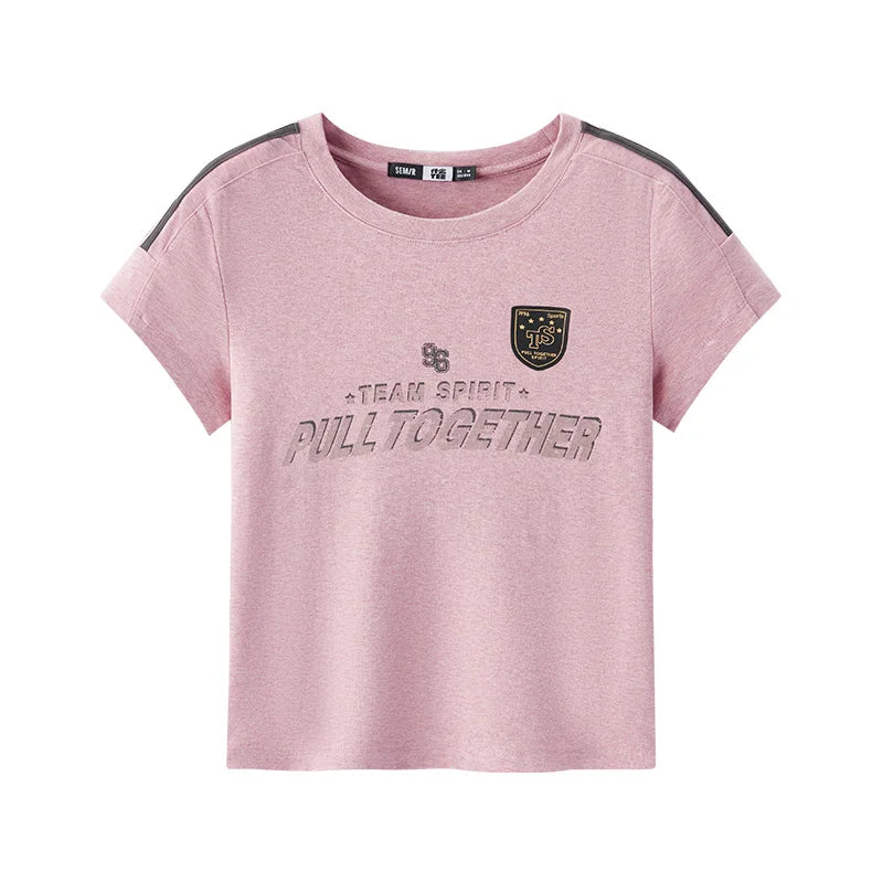 Semir Womens Tshirt 2026 Short Style Slim Printed Regular Shoulder Retro American Sports Style Casual