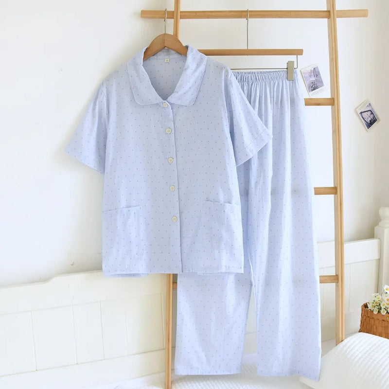 Summer Pajamas Woman Short Sleeve Tops Trousers 2Pcs Night Wear for Ladies Soft Sleepwear Woman Home Clothing Set Lounge Wear