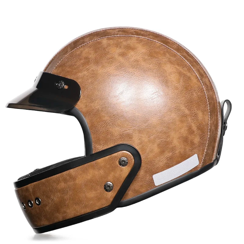 Motorcycle retro combination helmet PU leather open 3/4 chopping wave bicycle helmet CapacetDOT certification