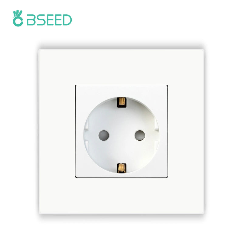 BSEED EU Mechanical Wall Light Switch With Wall Socket 1/2/3Gang 1Way Plastic Panel Double Sockets Triple Power Outlets 250V