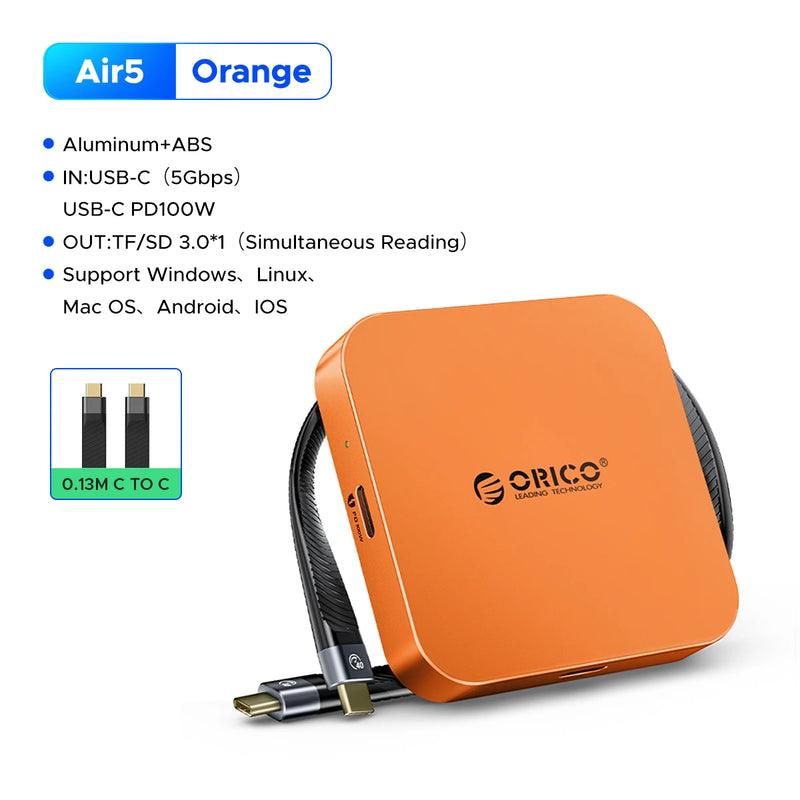 ORICO Magnetic USB C Hub SD/TF Card Reader for Magsafe Phone PC Docking Station PD100W SD TF Card Adapter For iPhone 17/16 Pro