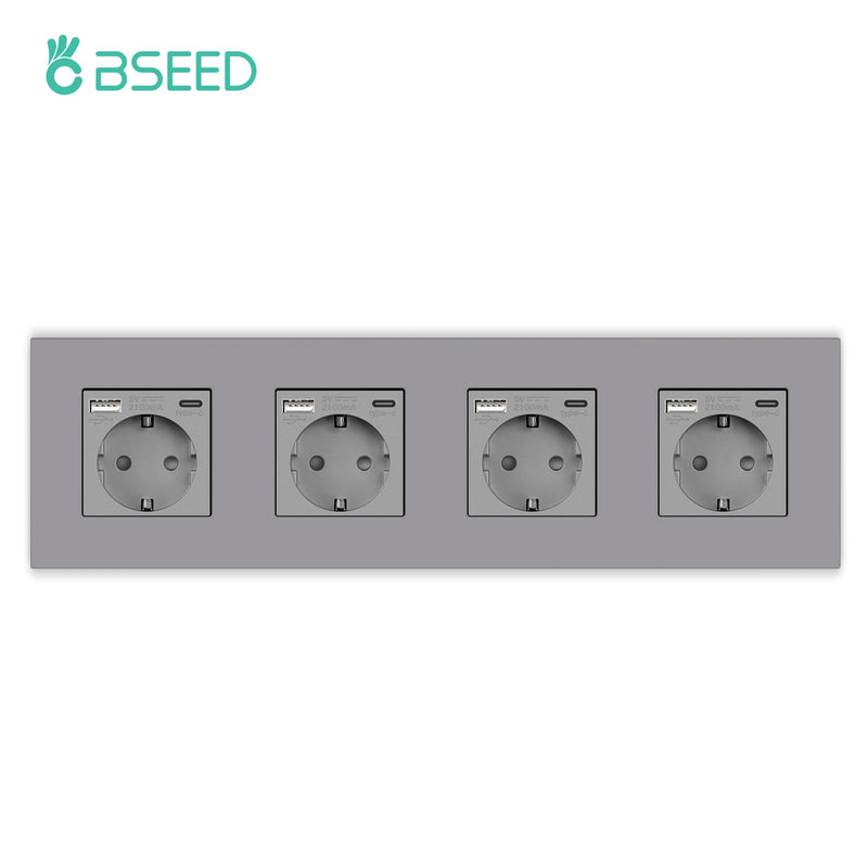 BSEED EU Wall Sockets Single Power Outlets Gray Double Frame Sockets Plastic Panel Triple Power Plugs Kids Protection 16A