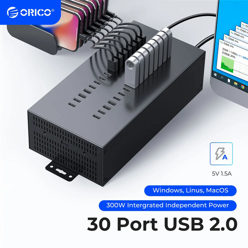 ORICO 30-port industrial USB2.0 hub for TF SD compatible card reader U disk data test batch replication