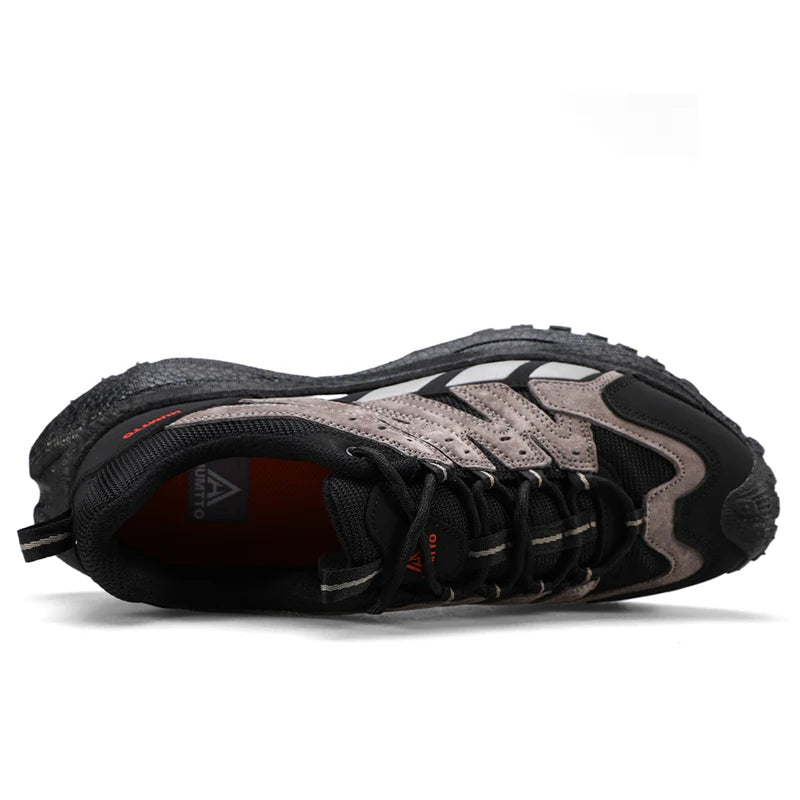 HUMTTO Breathable Non-slip Hiking Shoes for Men Outdoor Sports Shoes Leather Shock-absorbing Walking Sneakers Man Trekking Boots