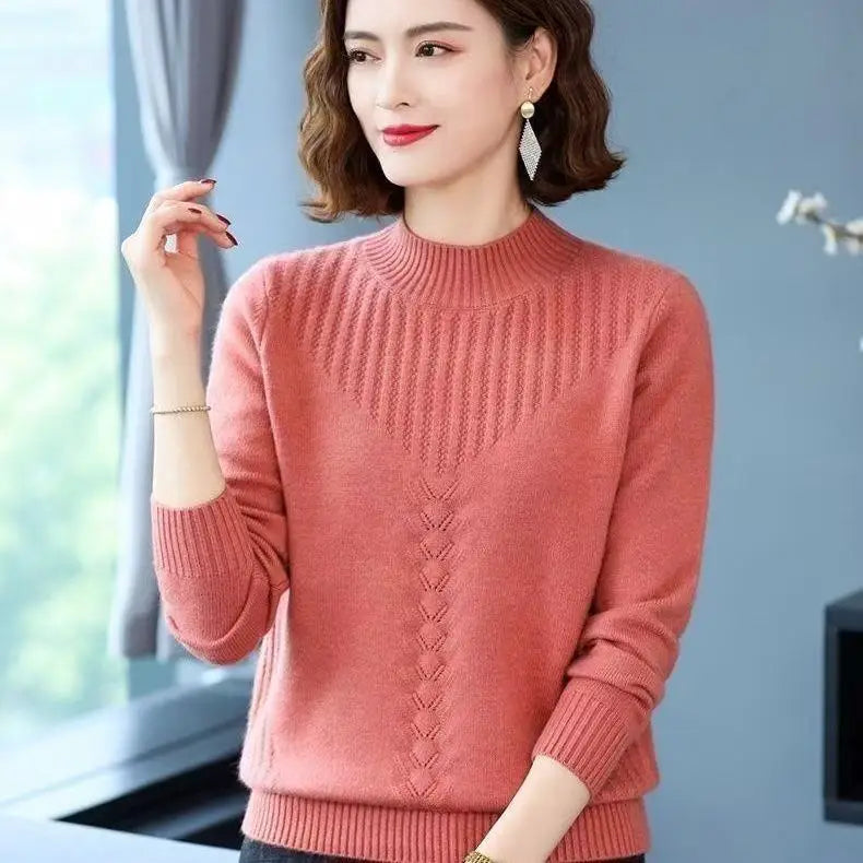 Knitting Bottoms Shirt Warm Spring Autumn Sweater New Women Half-Turtleneck Twisted Flowers Pullover Sweaters Winter Pull Femme