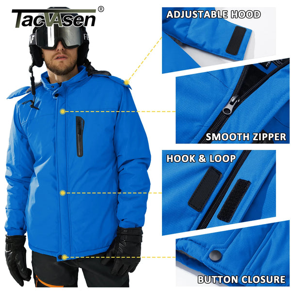 TACVASEN Winter Thicken Ski Snowboard Jacket Mens Fleece Waterproof Hiking Jackets Outdoor Mountain Trekking Windbreaker Parka