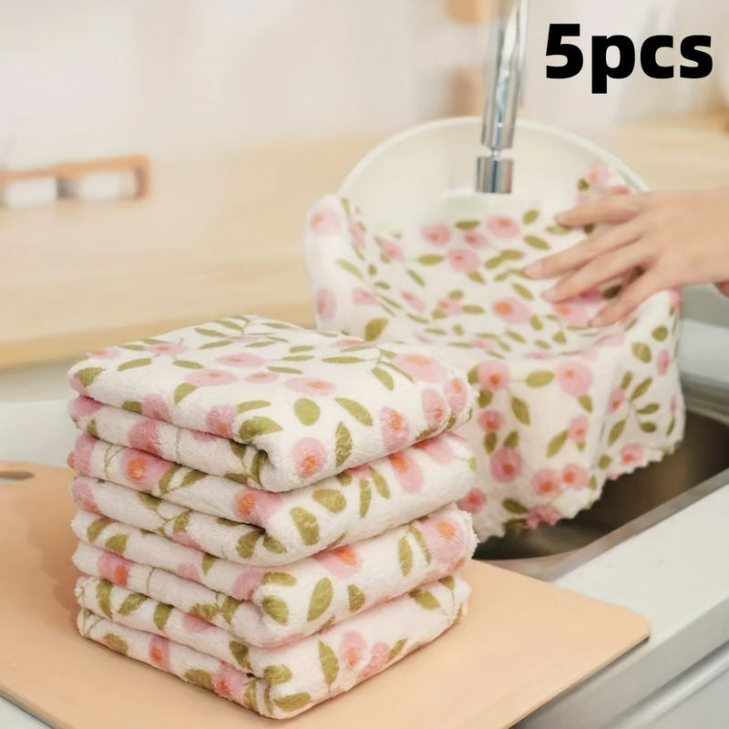5/10pcs Coral Fleece Cleaning Towels,Super‑Absorbent Quick‑Dry,Reusable,Square Towels for Kitchen,Washing and Furniture Care