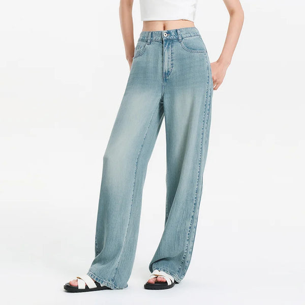 ខោ Semir សម្រាប់នារី ខោ Denim ពាក់កណ្ដាលចង្កេះយឺត ប្រវែងជាន់ ផាសុកភាព ស្លីម សម ត្រជាក់ ជើងធំទូលាយ ម៉ូដធម្មតា រដូវក្ដៅ 2026