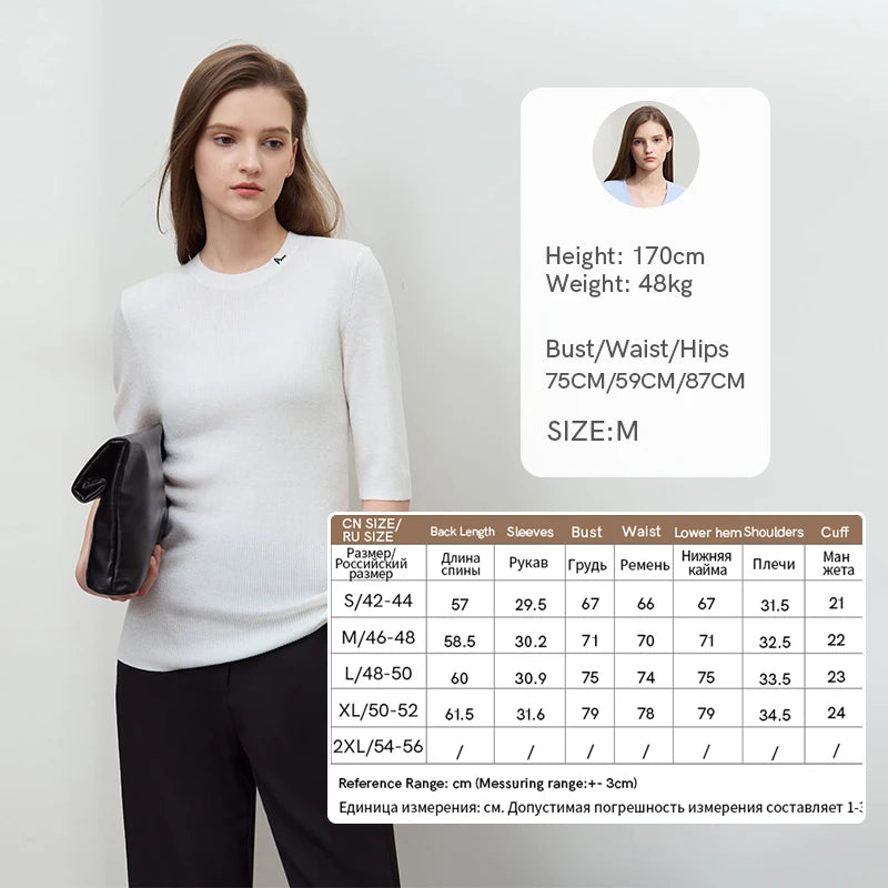 អាវយឺតប៉ាក់ Amii Minimalism សម្រាប់ស្ត្រី 2026 រដូវស្លឹកឈើជ្រុះ ដៃមធ្យម ក រាងអក្សរ O អាវផាយដែលអាចបត់បែនបាន អាវប៉ាក់ស្លីម 12541082