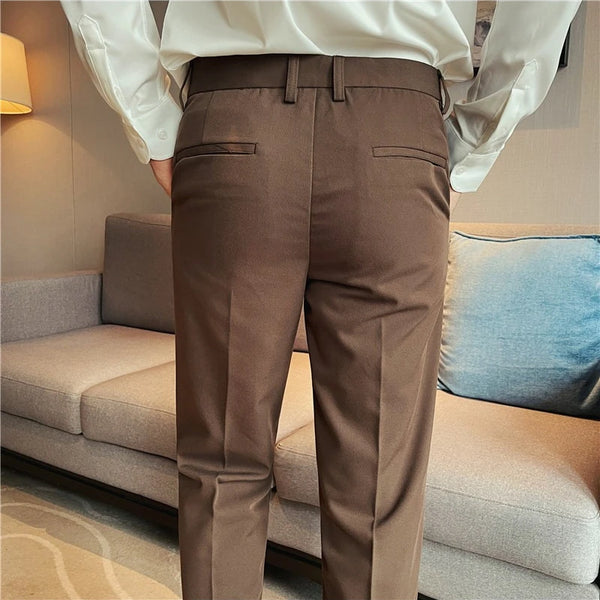 Men's Slim-Fit Wrinkle-Free Dress Pants – Drapey Business Casual Trousers with Stylish Pocket Detail for Office & Daily Wear