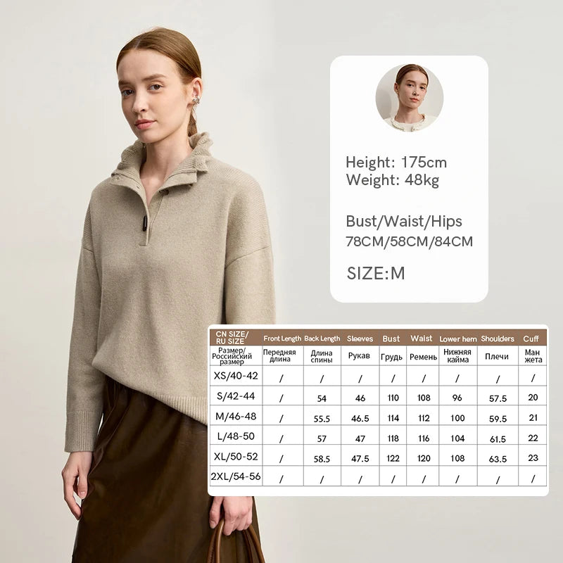 Amii Pullover Sweater 2026 Winter New Commuter Turtleneck Half-cardigan Versatile Top Women Loose Long Sleeve Knitwear 12544144